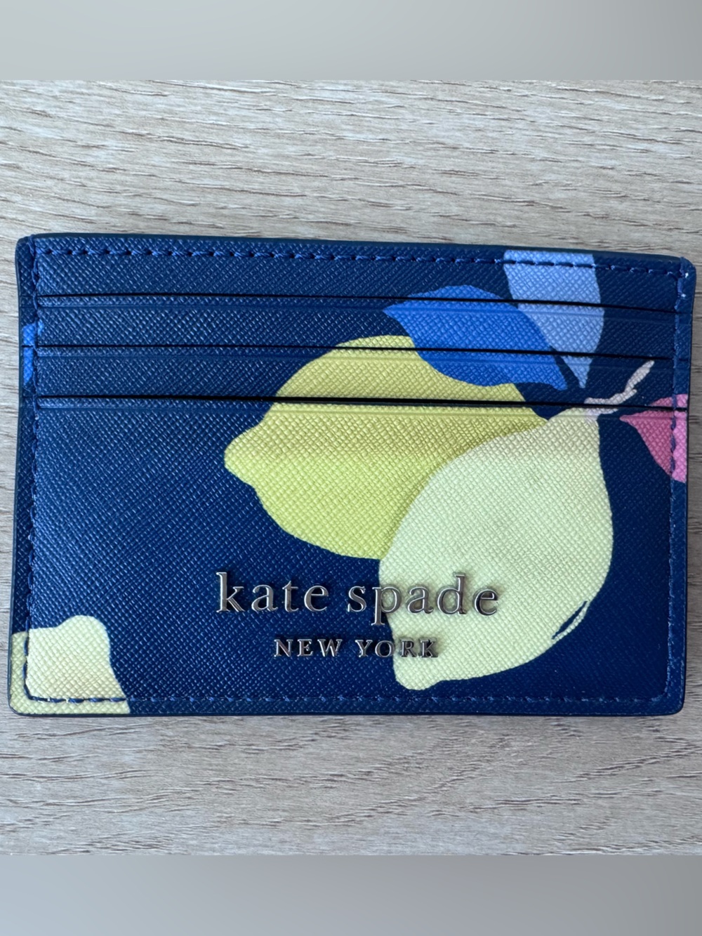 kate spade navy yellow floral card case